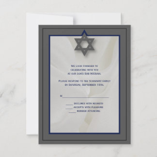 Elegant Stof Bar Mitzvah RSVP Reageer Kaart in Gri