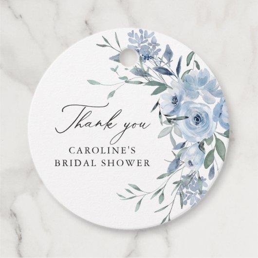 Elegant Stof Blauw Bloem Stijl Bruiloft Feest  Bedankjes Labels (Voorkant)