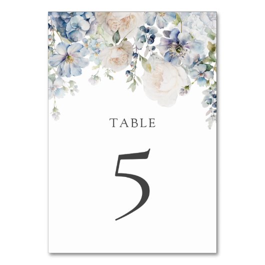 Elegant Stof Blauw Bloemendecor Tafelnummer Bruilo (Voorkant)