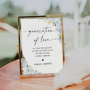 Elegant Stof Blauw Bloemig Generatie van Liefde Bo Reclamebord Met Voetstuk