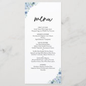 Elegant Stof Blauw Bloemig Huwelijk Menu (Voorkant)