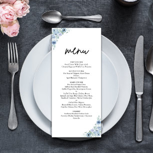 Elegant Stof Blauw Bloemig Huwelijk Menu