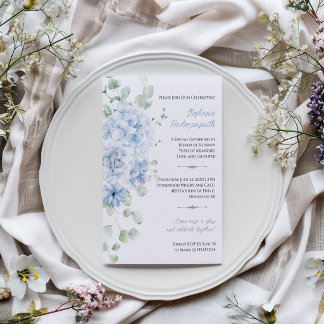 Elegant Stof Blauw Bloemig Verjaardagsfeest | Kaart