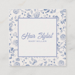 Elegant Stof Blauw Bloemig Vierkant Kapsalon QR Vierkante Visitekaartje