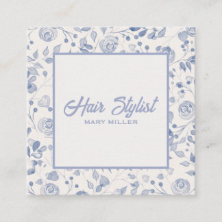 Elegant Stof Blauw Bloemig Vierkant Kapsalon QR Vierkante Visitekaartje