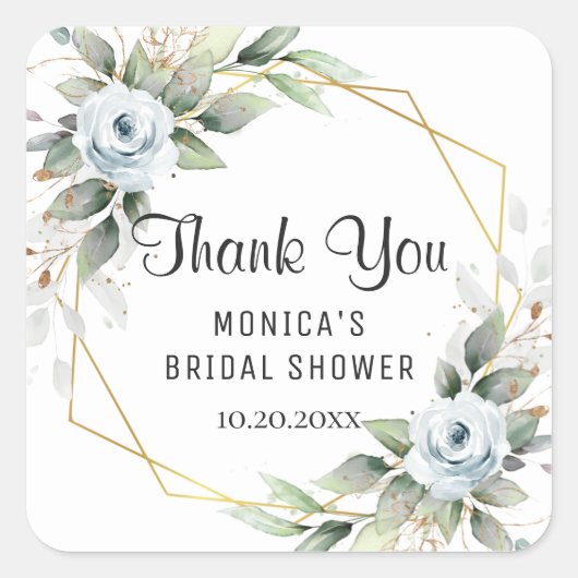 Elegant Stof Blauw Bloemmotief Bruiloft Vierkante Sticker (Voorkant)