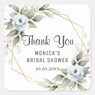 Elegant Stof Blauw Bloemstuk Bruidsdouche Vierkante Sticker