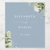 Elegant Stof Blauw Bloemstuk Bruiloft Wijn Etiket (Enkel label)