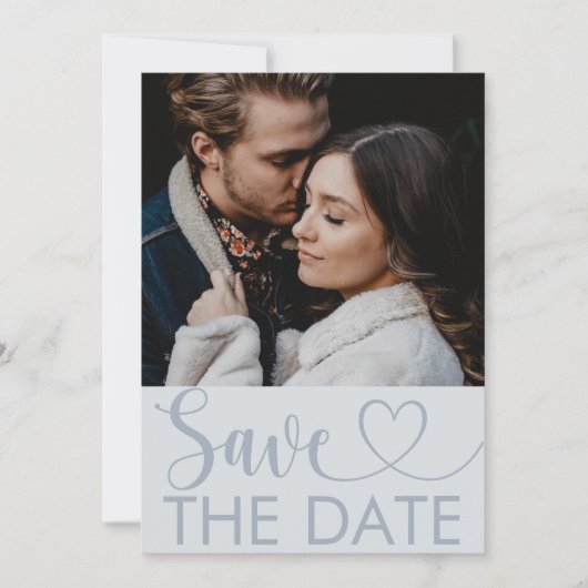 Elegant Stof Blauw Foto & Hart Bewaar de Datum Save The Date (Voorkant)