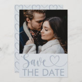 Elegant Stof Blauw Foto & Hart Bewaar de Datum Save The Date (Voorkant / Achterkant)