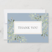 Elegant Stof Blauw Groen Blad Bruiloft Bedankkaart (Voorkant)