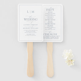 Elegant Stof Blauw Kalligrafie Monogram Programma Handwaaier