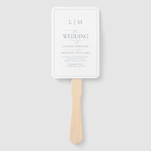 Elegant Stof Blauw Kalligrafie Monogram Programma Handwaaier (Voorkant)