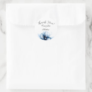 Elegant Stof Blauw Marine Bloemen Bruiloft Ronde Sticker
