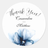 Elegant Stof Blauw Marine Bloemen Bruiloft Ronde Sticker (Voorkant)