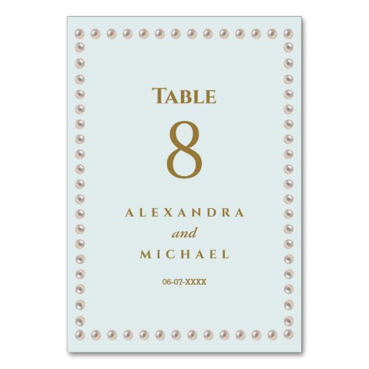 Elegant Stof Blauw Parel Bruiloft Kaart (Voorkant)
