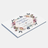 Elegant Stof Blauw Roze Bloemige Geometrische Trou Gastenboek (Hoek)