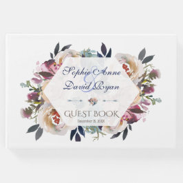 Elegant Stof Blauw Roze Bloemige Geometrische Trou Gastenboek