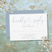 Elegant Stof Blauw Schrift Hart Vriendelijk Antwoo RSVP Kaartje