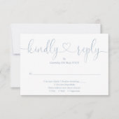 Elegant Stof Blauw Schrift Hart Vriendelijk Antwoo RSVP Kaartje (Voorkant)