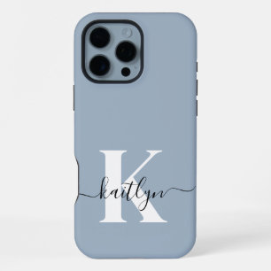 Elegant Stof Blauw Schrift Monogram iPhone 16 Pro Max Hoesje
