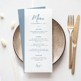 Elegant Stof Blauw Schrift Simpele Trouwdag Menu