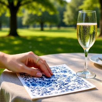 Elegant Stof Blauw Toile Bloemend Huwelijkspatroon Servet