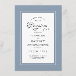 Elegant Stof Blauw Trouwreceptie Chic Randen Informatiekaartje