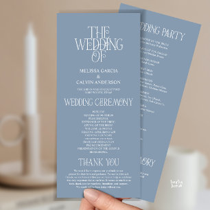 Elegant Stof Blauw Typografie Huwelijksprogramma Programmakaart