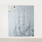 Elegant Stof Blauw Waterverf Loof en Bloemen Wandkleed (Voorkant)