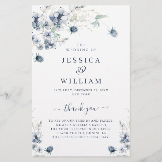 Elegant Stof Blauw Winter Bruiloft Ceremonie Progr (Voorkant)