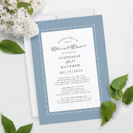 Elegant Stof Blauw Witte Trouw Rehearsal Dinner Kaart
