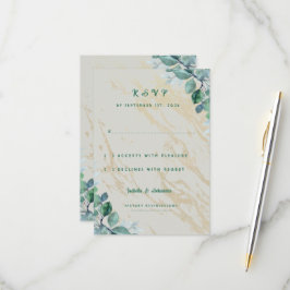 Elegant Stof Groen Eucalyptus & Goud Marmer RSVP Kaartje