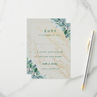 Elegant Stof Groen Eucalyptus & Goud Marmer RSVP Kaartje