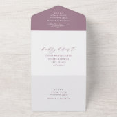 Elegant Stof Paarse Calligrafie Schrift Bruiloft All In One Uitnodiging (Buitenkant)