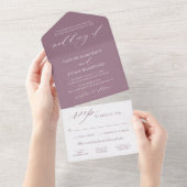 Elegant Stof Paarse Calligrafie Schrift Bruiloft All In One Uitnodiging (Afscheurbaar)