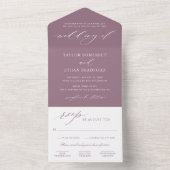 Elegant Stof Paarse Calligrafie Schrift Bruiloft All In One Uitnodiging (Binnen)
