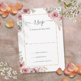 Elegant Stof Roze Bloem Schrift Huwelijk RSVP Kaartje