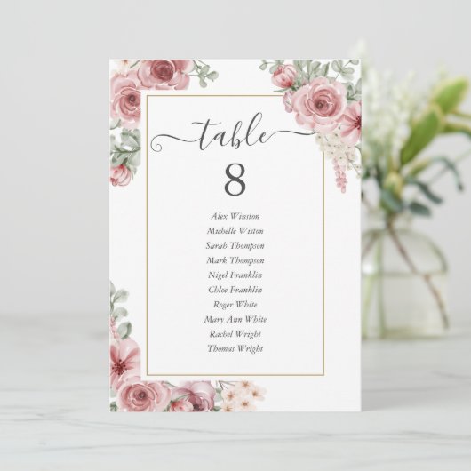 Elegant Stof Roze Bloem Tafelnummer (Staand voorkant)