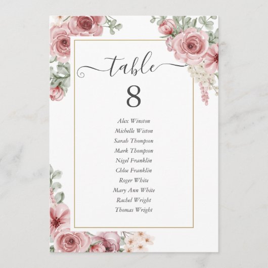 Elegant Stof Roze Bloem Tafelnummer (Voorkant)