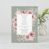 Elegant Stof Roze Bloemige Salie Groene Trouw Kaart (Staand voorkant)