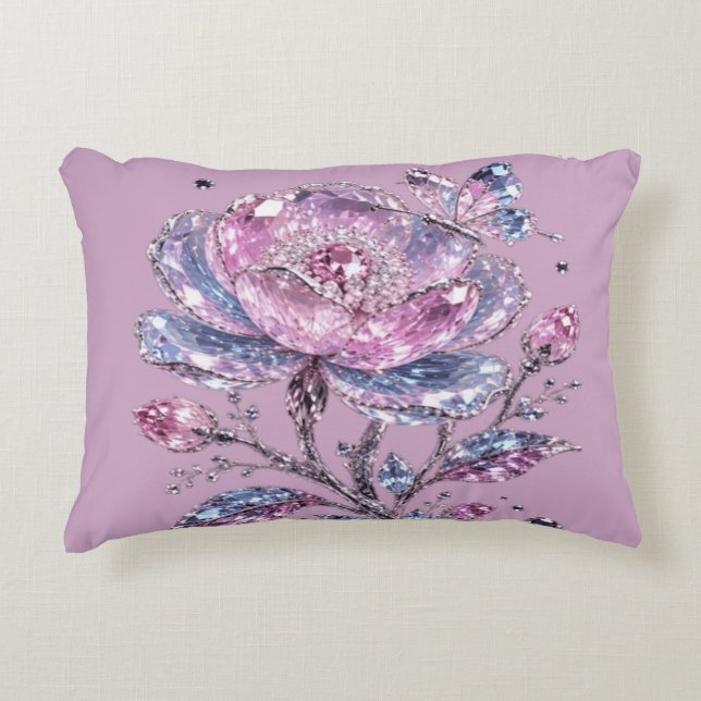 Elegant Stof Roze Botanisch Patroon Design Accent Kussen (Voorkant)