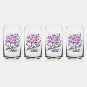 Elegant Stof Roze Botanisch Patroon Design Blikvorm Glas