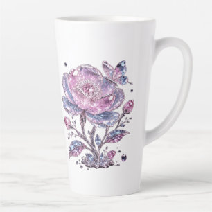 Elegant Stof Roze Botanisch Patroon Design Latte Mok