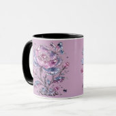 Elegant Stof Roze Botanisch Patroon Design Mok (Voorkant links)