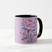 Elegant Stof Roze Botanisch Patroon Design Mok (Voorkant rechts)