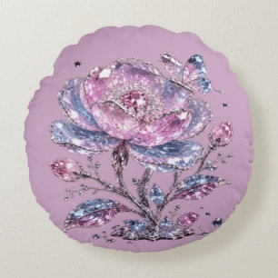 Elegant Stof Roze Botanisch Patroon Design Rond Kussen