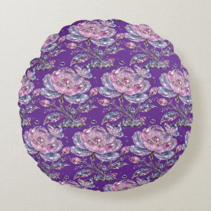 Elegant Stof Roze Botanisch Patroon Design Rond Kussen