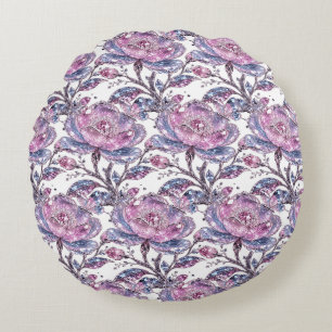 Elegant Stof Roze Botanisch Patroon Design Rond Kussen