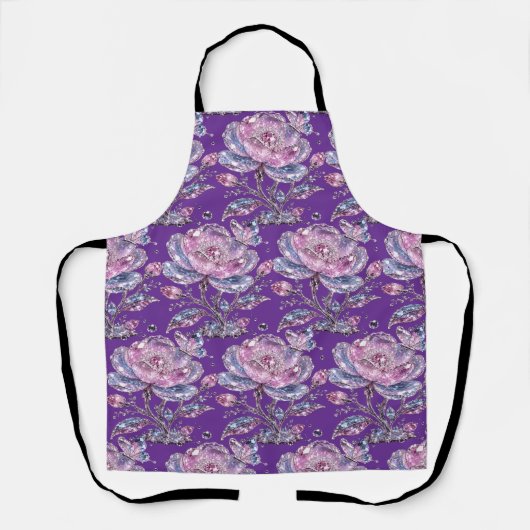 Elegant Stof Roze Botanisch Patroon Design Schort (Voorkant)